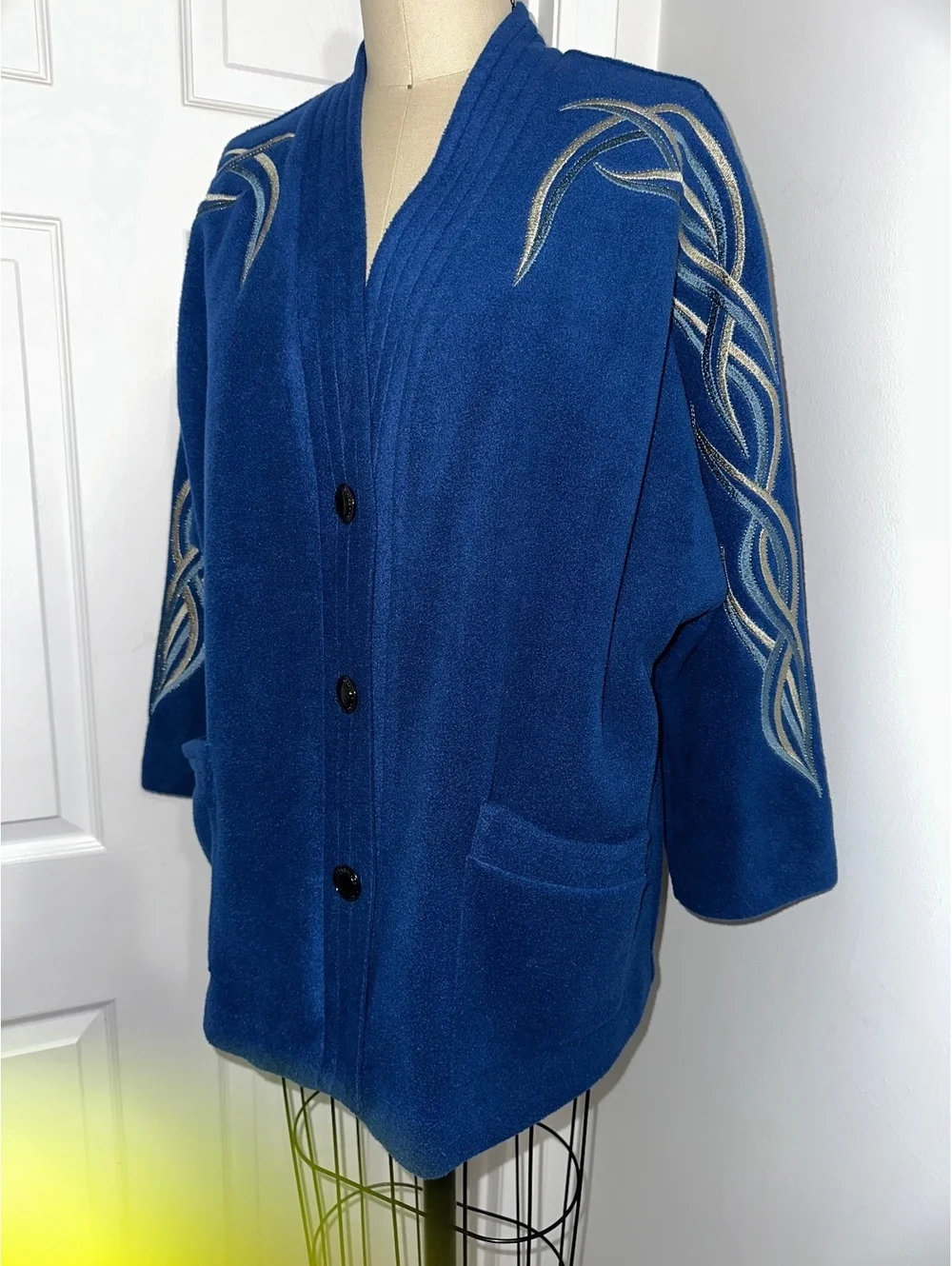 VTG 90s Bob Mackie Blue Embroidered Women's Cardigan Avant Garde XL